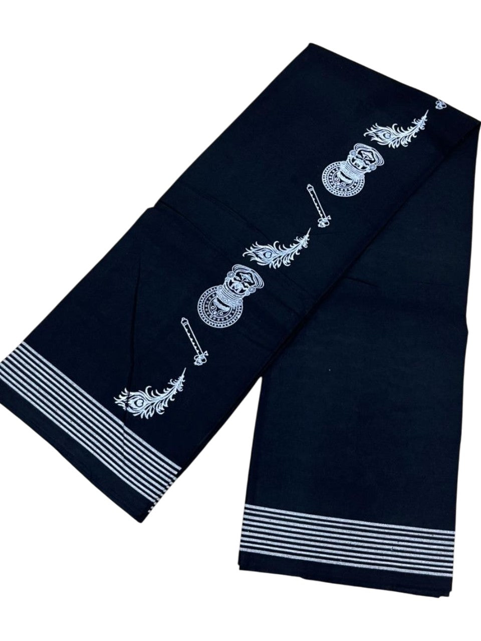 Southloom Black Printed Single Mundu / Otta Mundu / Lungi (South Indian Kerala Dhoti)