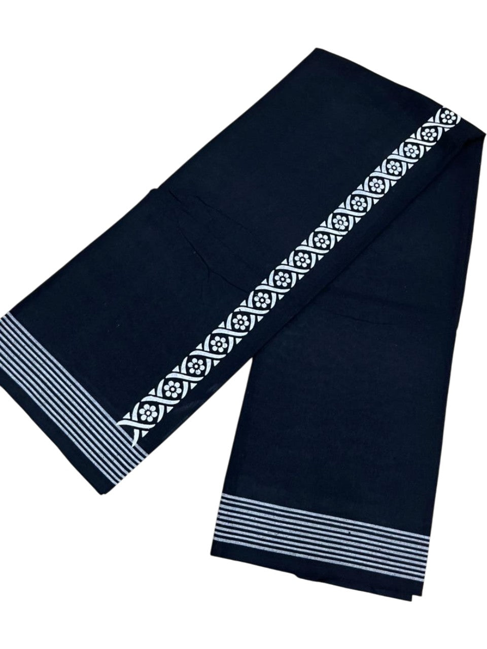 Southloom Black Printed Single Mundu / Otta Mundu / Lungi (South Indian Kerala Dhoti)