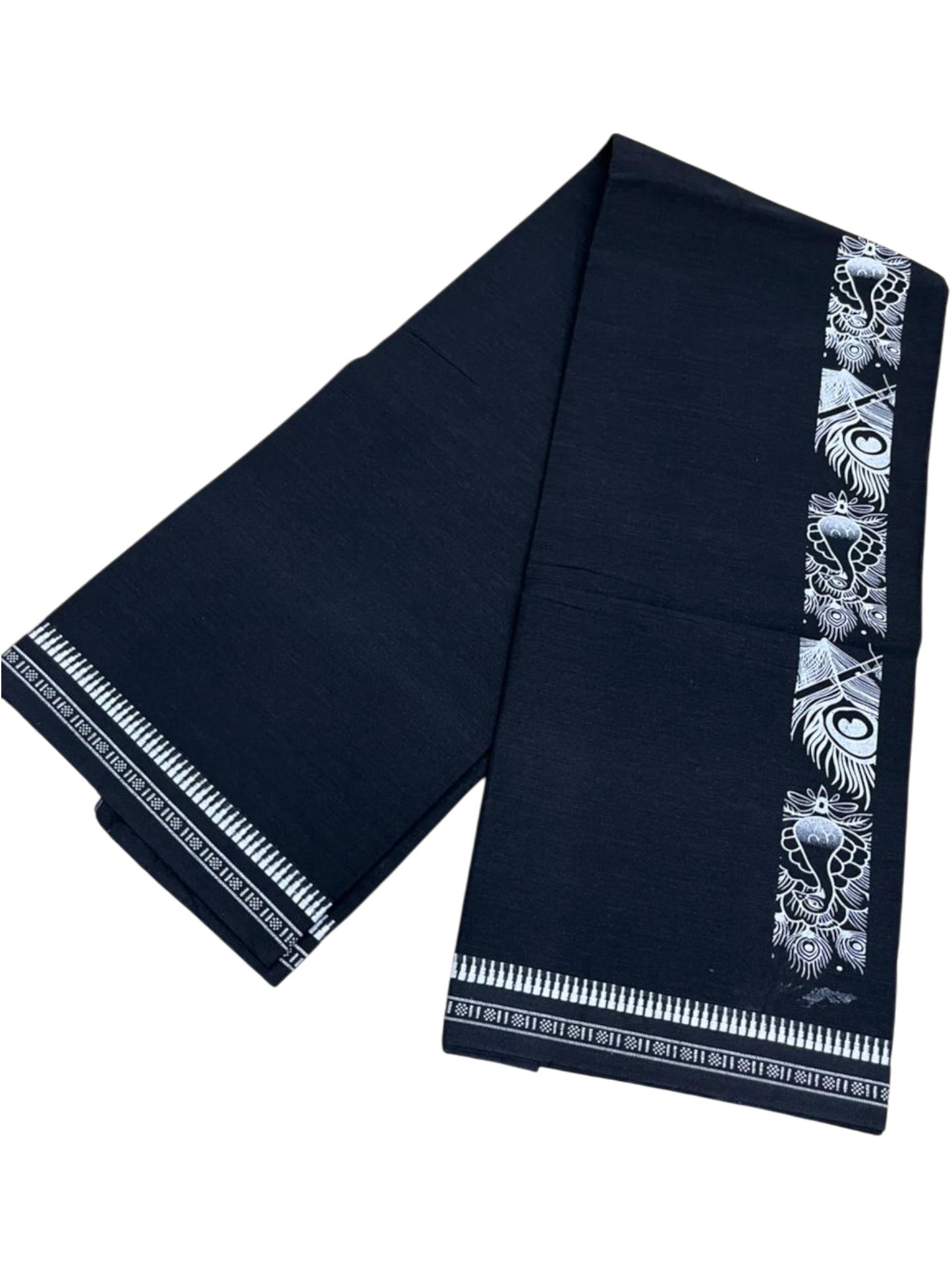 Southloom Black Printed Single Mundu / Otta Mundu / Lungi (South Indian Kerala Dhoti)