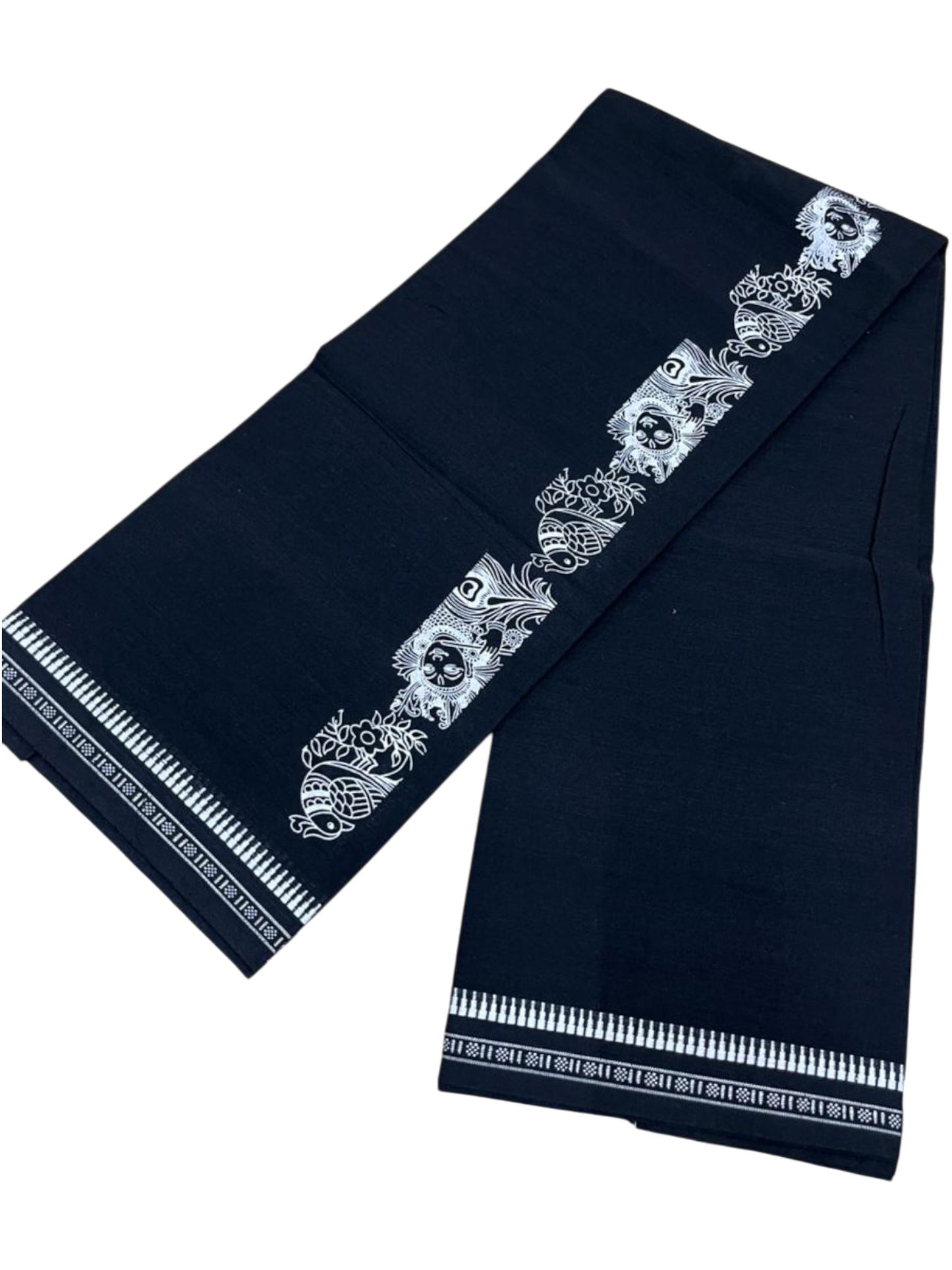 Southloom Black Printed Single Mundu / Otta Mundu / Lungi (South Indian Kerala Dhoti)