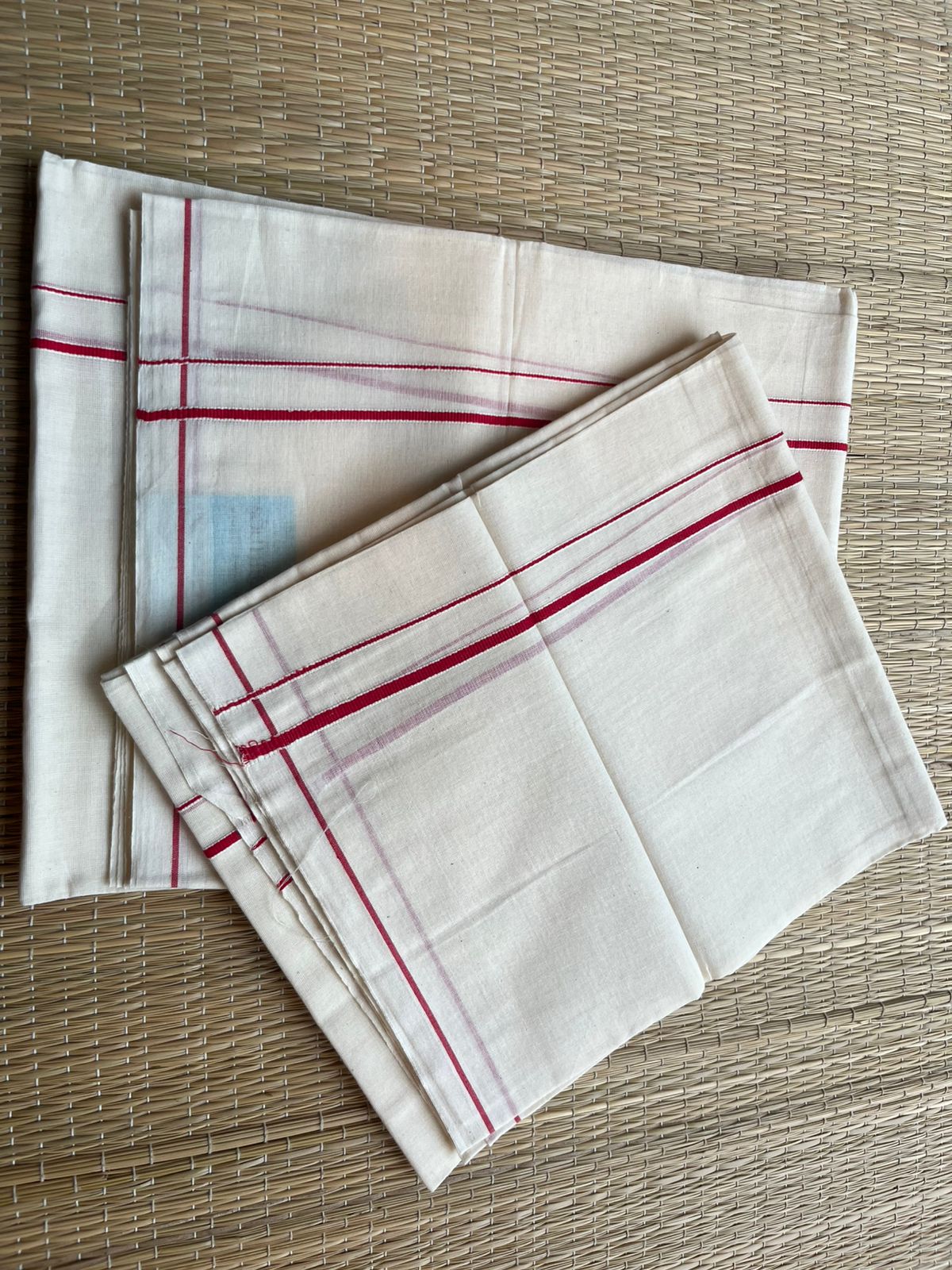 Southloom Cotton Set Mundu With Red Colour Eerkkil Kara (2.80 mtrs) SL415