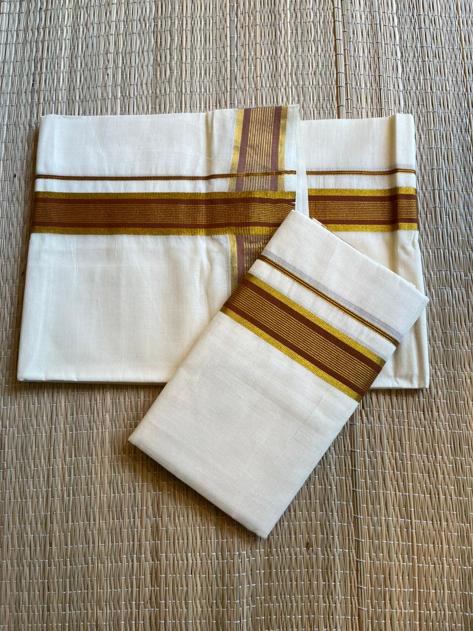 Kerala Cotton Kasavu With Kara Single Set Mundu (2.80 mtrs) SL418