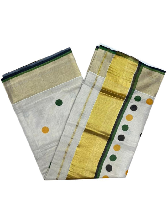 Southloom Kerala Tissue Kasavu Saree with Polka Dots on Body in Green and Black SL429