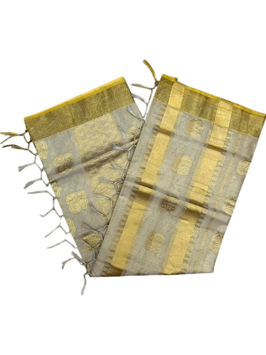 Southloom Tissue Kasavu Replica Saree with Woven Butta Works Across Body And Temple Border (SL431)