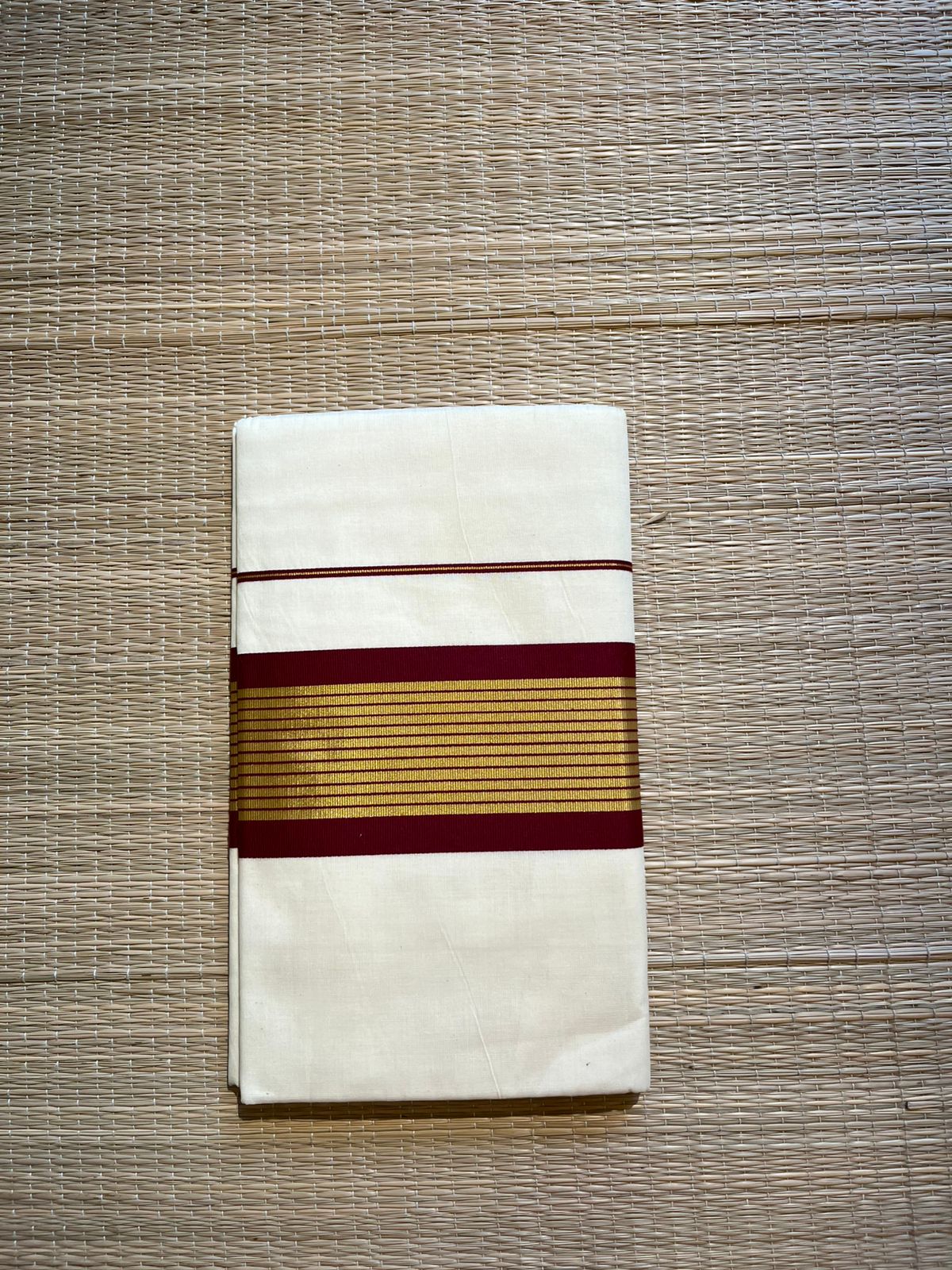Kerala Cotton Saree With Maroon And Gold Lines On Border SL430