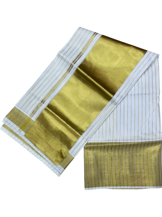 Southloom Pure Cotton Kerala Saree With Gold Kasavu Stripes Across On Body SL438