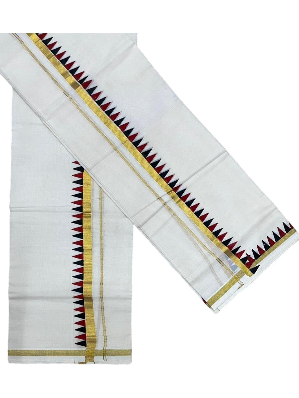 Southloom Cotton Single Kasavu Set Mundu (Mundu Neriyathum) With Red and Black Temple Border 2.80 Mtrs SL442