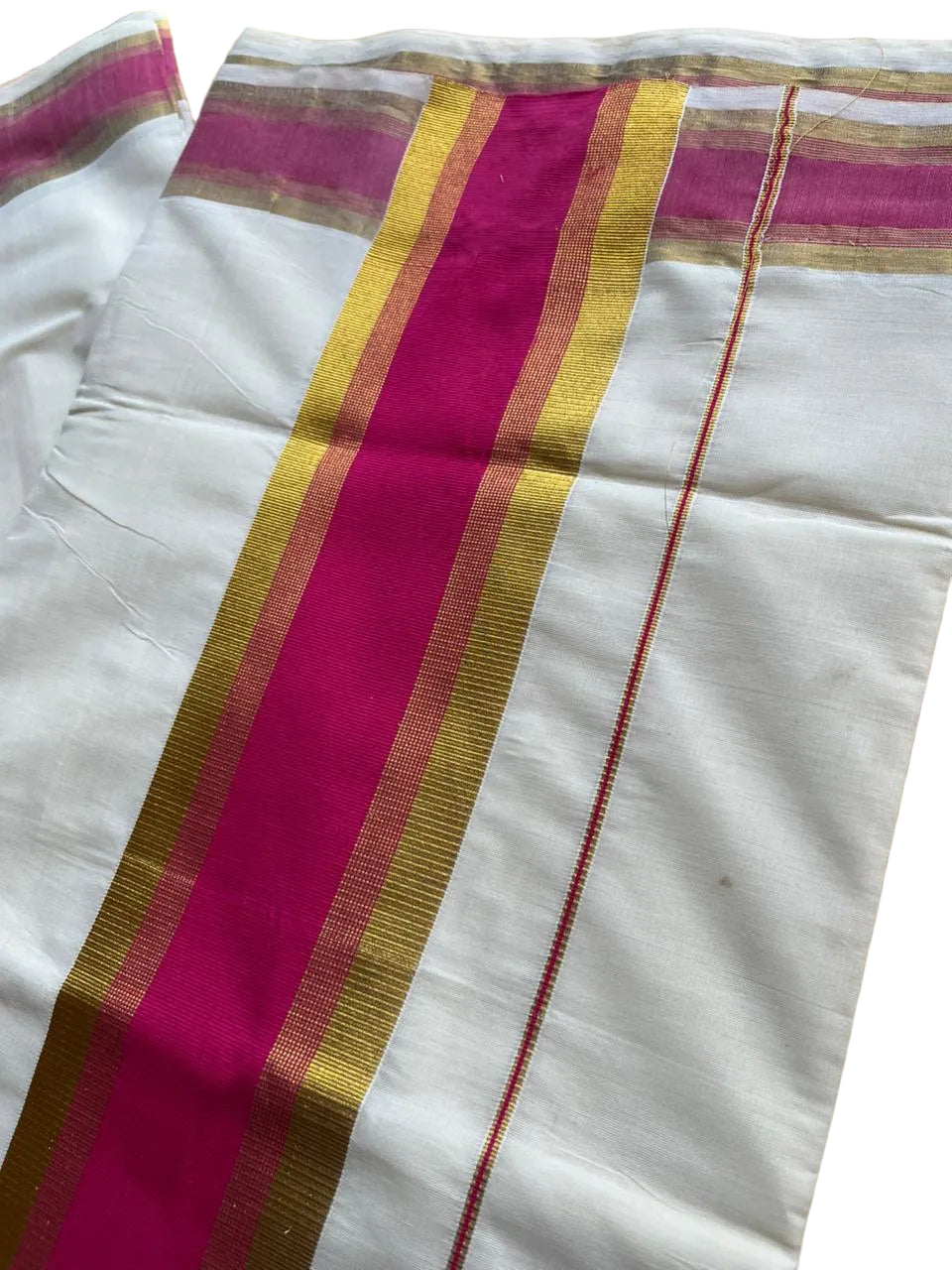 Kerala Cotton Kasavu Saree With Pink Border SL446