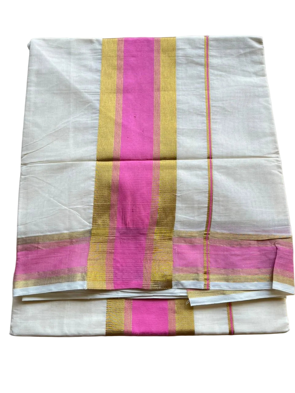 Kerala Cotton Kasavu Saree With Baby Pink Border SL446
