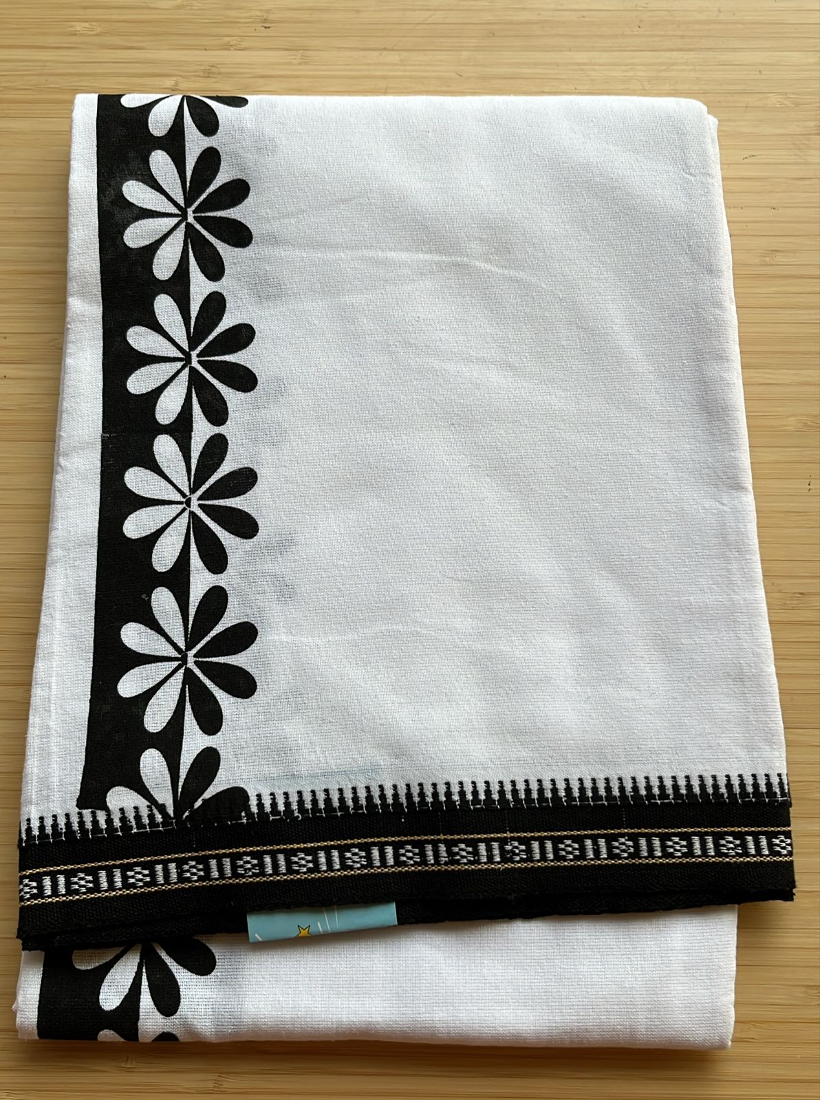 Pure White Single Dhoti With Black Colour Print SL319