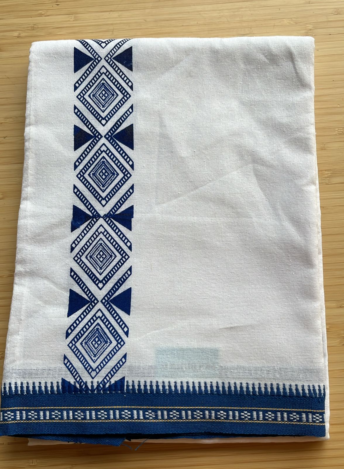 Pure White Single Dhoti With Blue Colour Print SL319