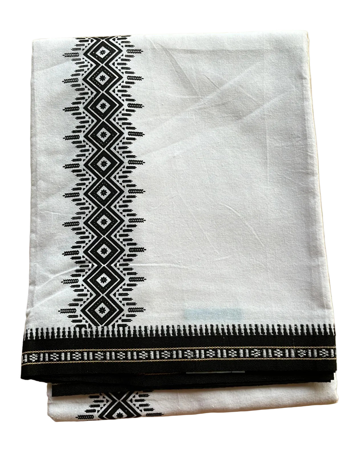 Pure White Single Dhoti With Black Colour Print SL319