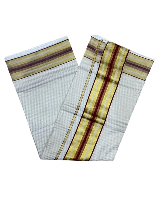 Southloom Kerala Cotton Kasavu Saree with Micro Check Design on Body in Maroon Border SL450