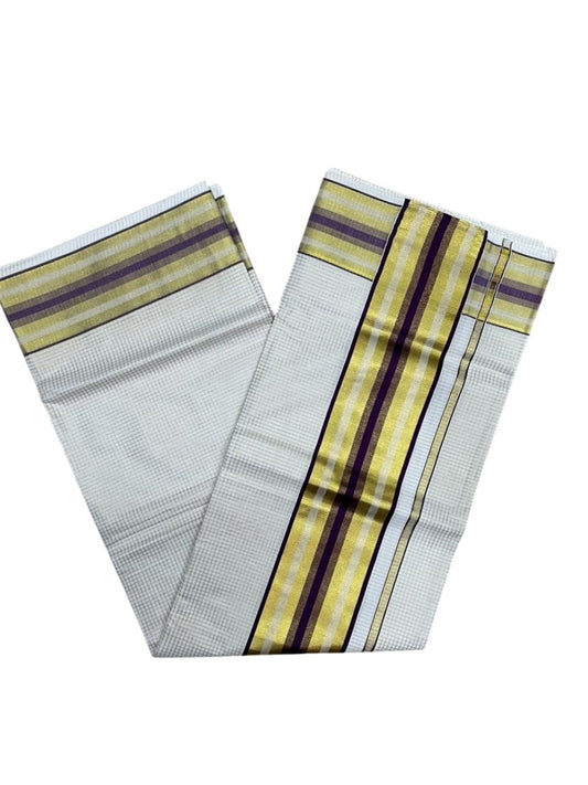Southloom Kerala Cotton Kasavu Saree with Micro Check Design on Body in Purple Border SL450