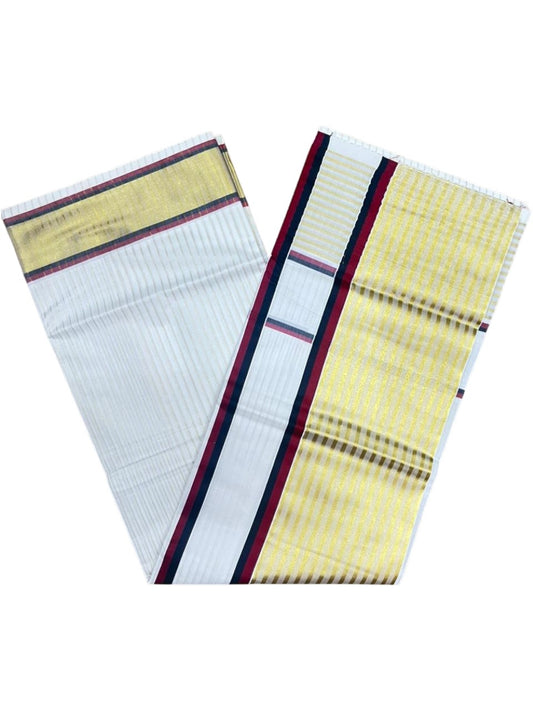 Southloom Kerala Cotton Kasavu Saree with Stripes on Body and Border in Black And Maroon Border SL457