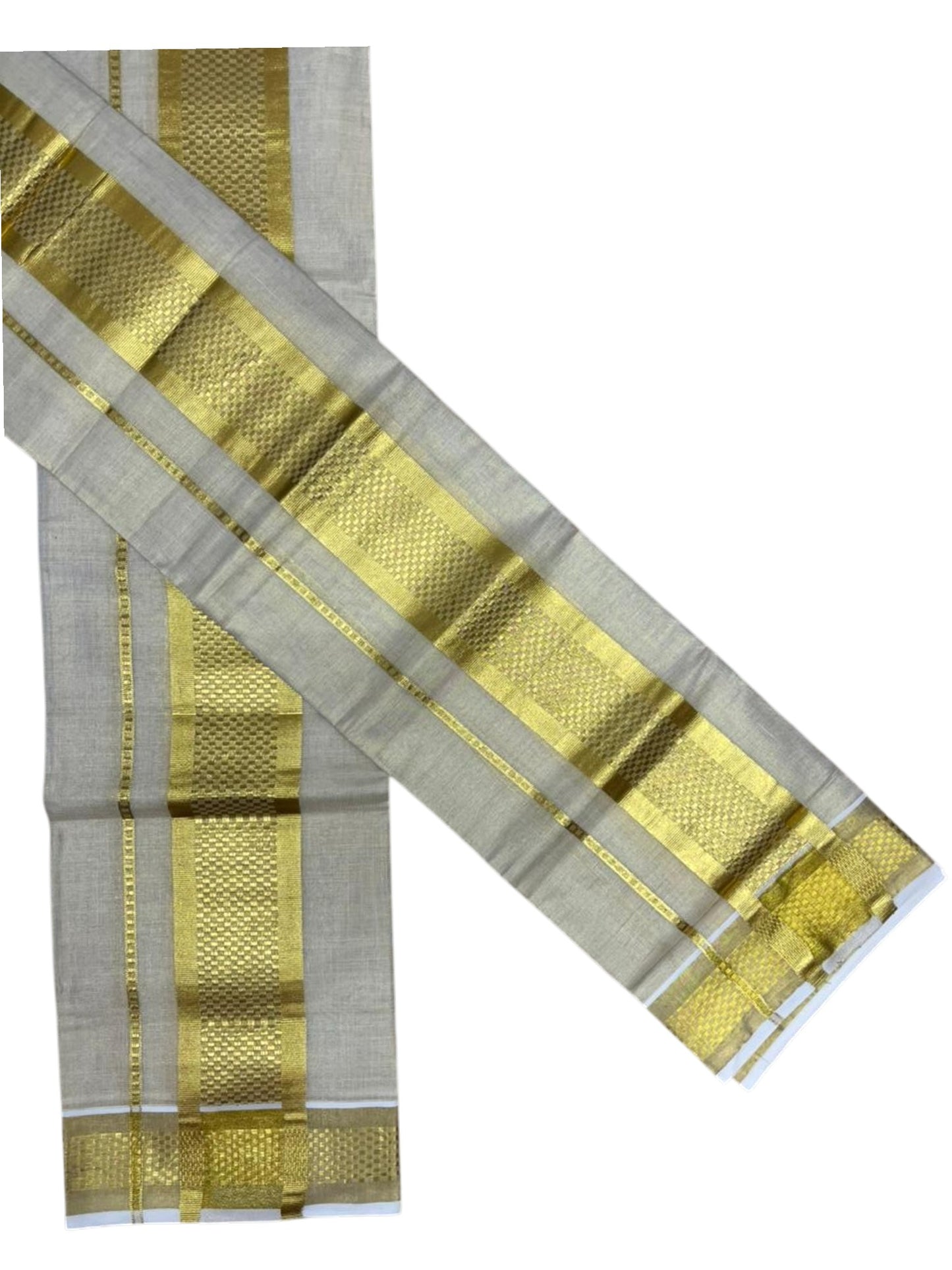 Southloom Kerala Tissue Single Set Mundu (Mundum Neriyathum) with Paa Neythu Border in 2.80 Mtrs SL464