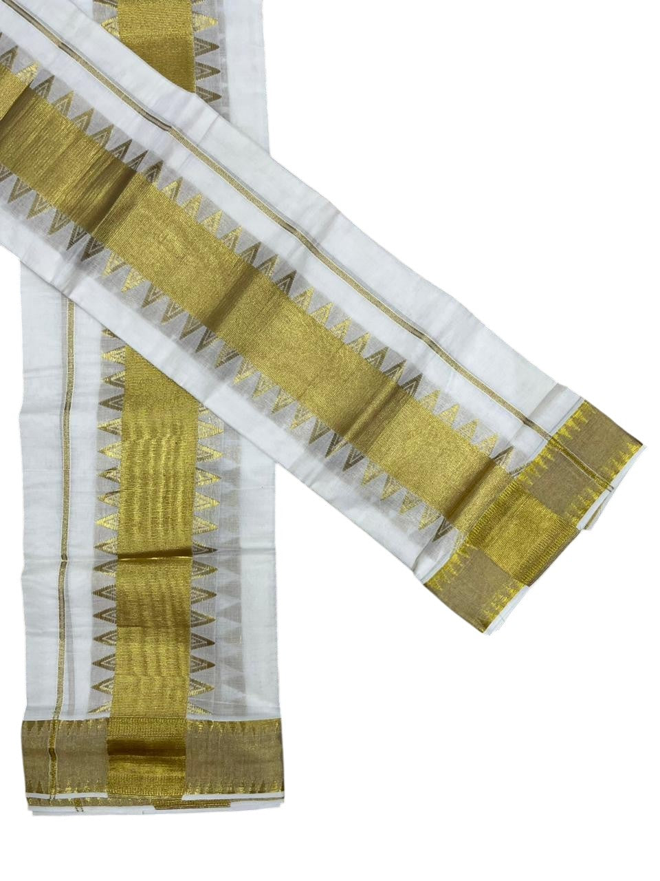 Southloom Kerala Cotton Single Set Mundu (Mundum Neriyathum) with Temple Design on Border in 2.80 Mtrs SL464