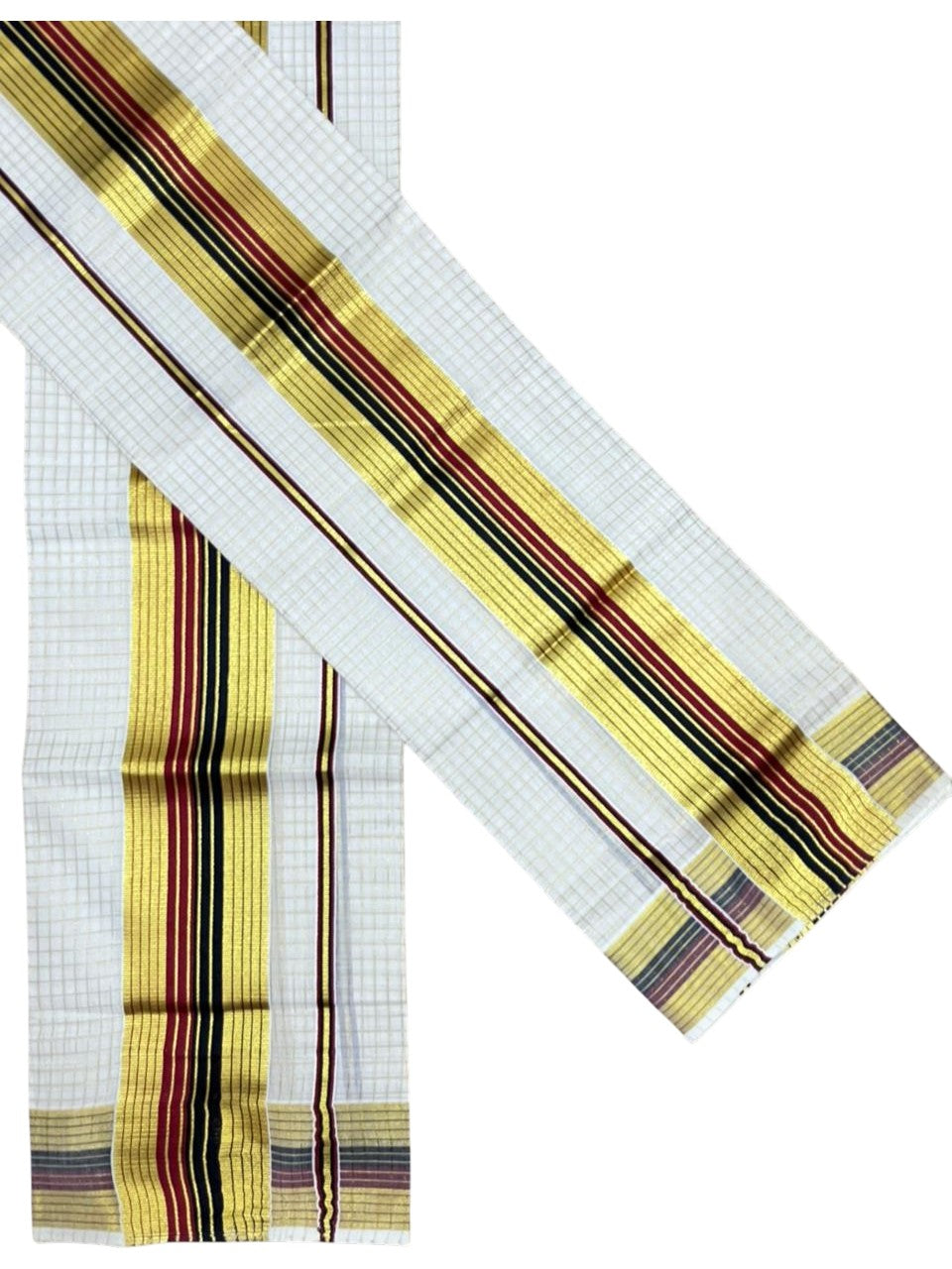 Southloom Kerala Cotton Single Set Mundu (Mundum Neriyathum) with Check Design in Red and Black 2.80 Mtrs SL467