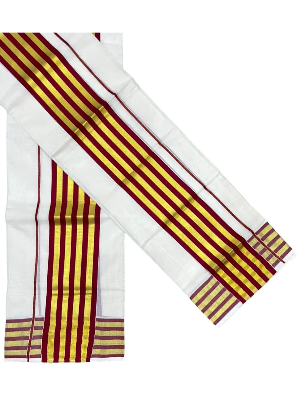 Southloom Cotton Single Kasavu Set Mundu (Mundu Neriyathum) With Gold Kasavu and Maroon Border 2.80 Mtrs SL463