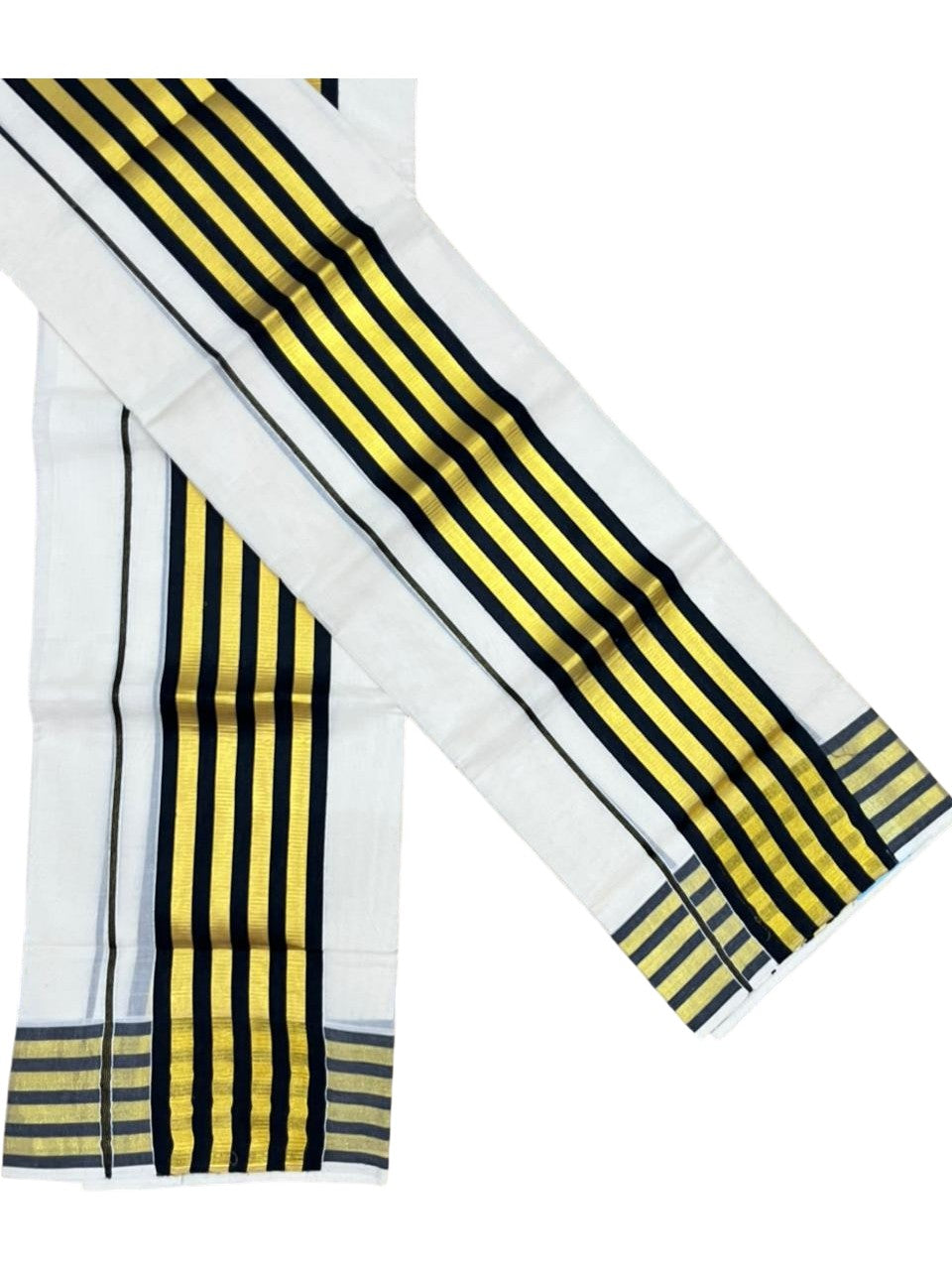 Southloom Cotton Single Kasavu Set Mundu (Mundu Neriyathum) With Gold Kasavu and Black Border 2.80 Mtrs SL463