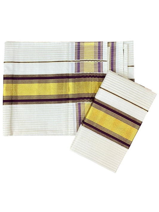 Southloom Kerala Cotton Single Set Mundu (Mundum Neriyathum) with Stripes on Body in Purple 2.80 Mtrs SLKK SL468