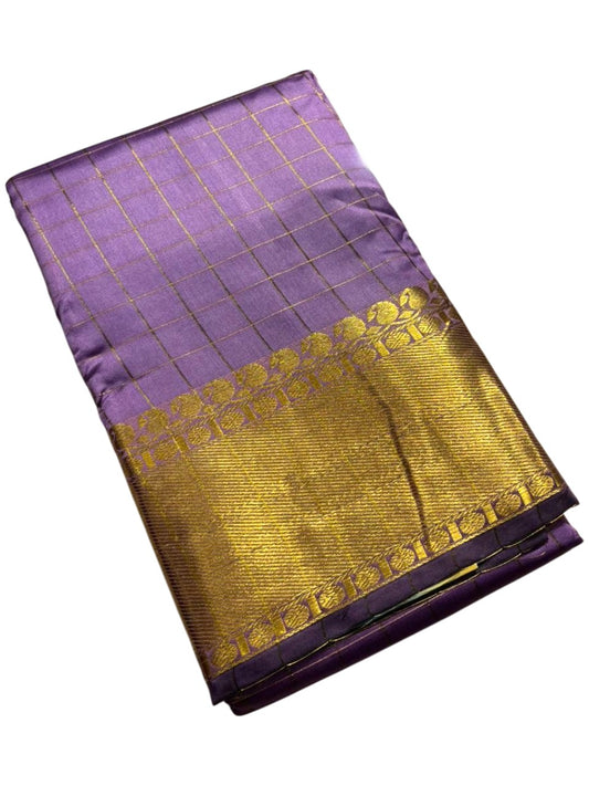 Southloom Kerala Semi Silk Saree With Check Design In Lavender