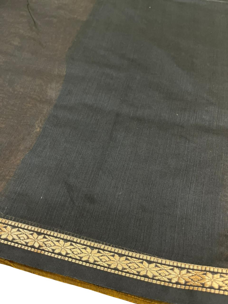 Southloom Maheshwari Cotton Saree With Woven Works on Body in Mustard Yellow and Black SL471