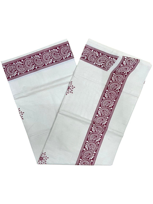 Southloom Kerala Cotton Saree with With Floral Digital Prints on Body and Borders in Magenta SL475
