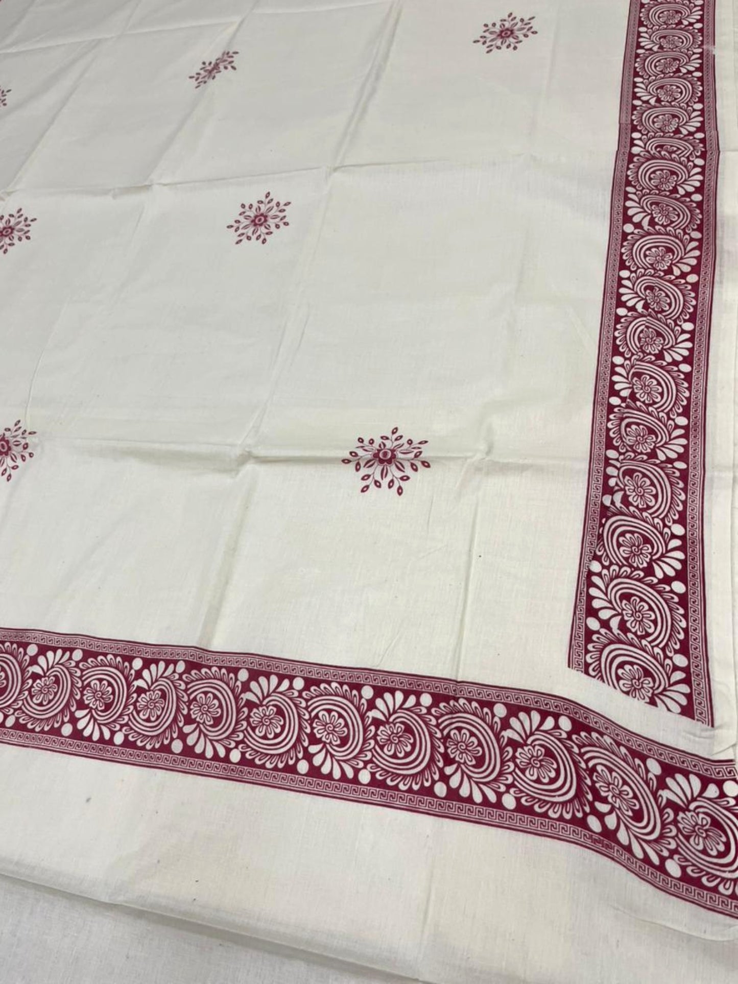 Southloom Kerala Cotton Saree with With Floral Digital Prints on Body and Borders in Magenta SL475