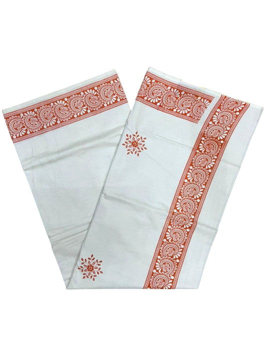 Southloom Kerala Cotton Saree with With Floral Digital Prints on Body and Borders in Orange SL475