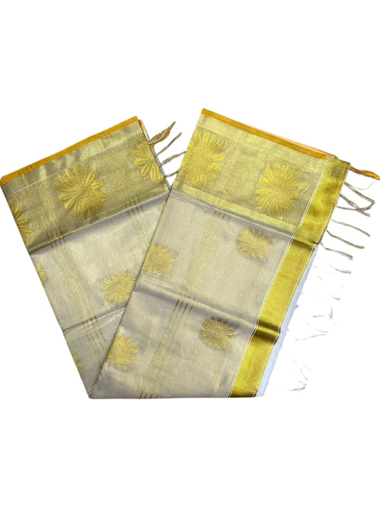 Southloom Pure Cotton Kerala Kasavu Heavy Work Saree with Paisley Floral Woven Design on Body and Borders SL479