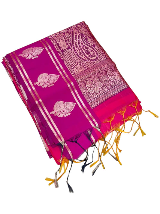 Southloom Semi Soft Silk Saree with Butta Works Across Body And Borders In Pink And Magenta