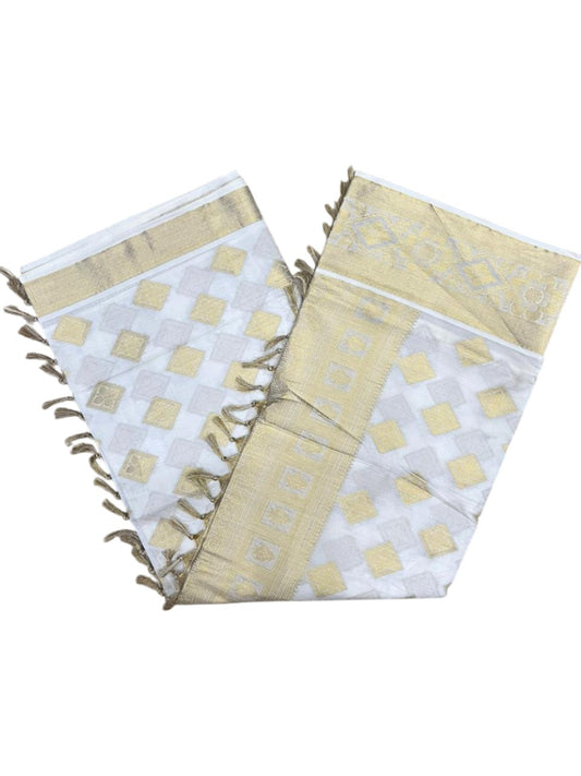 Southloom Pure Cotton Kerala Kasavu Heavy Work Saree with Floral Woven Design on Body and Temple Border SL485