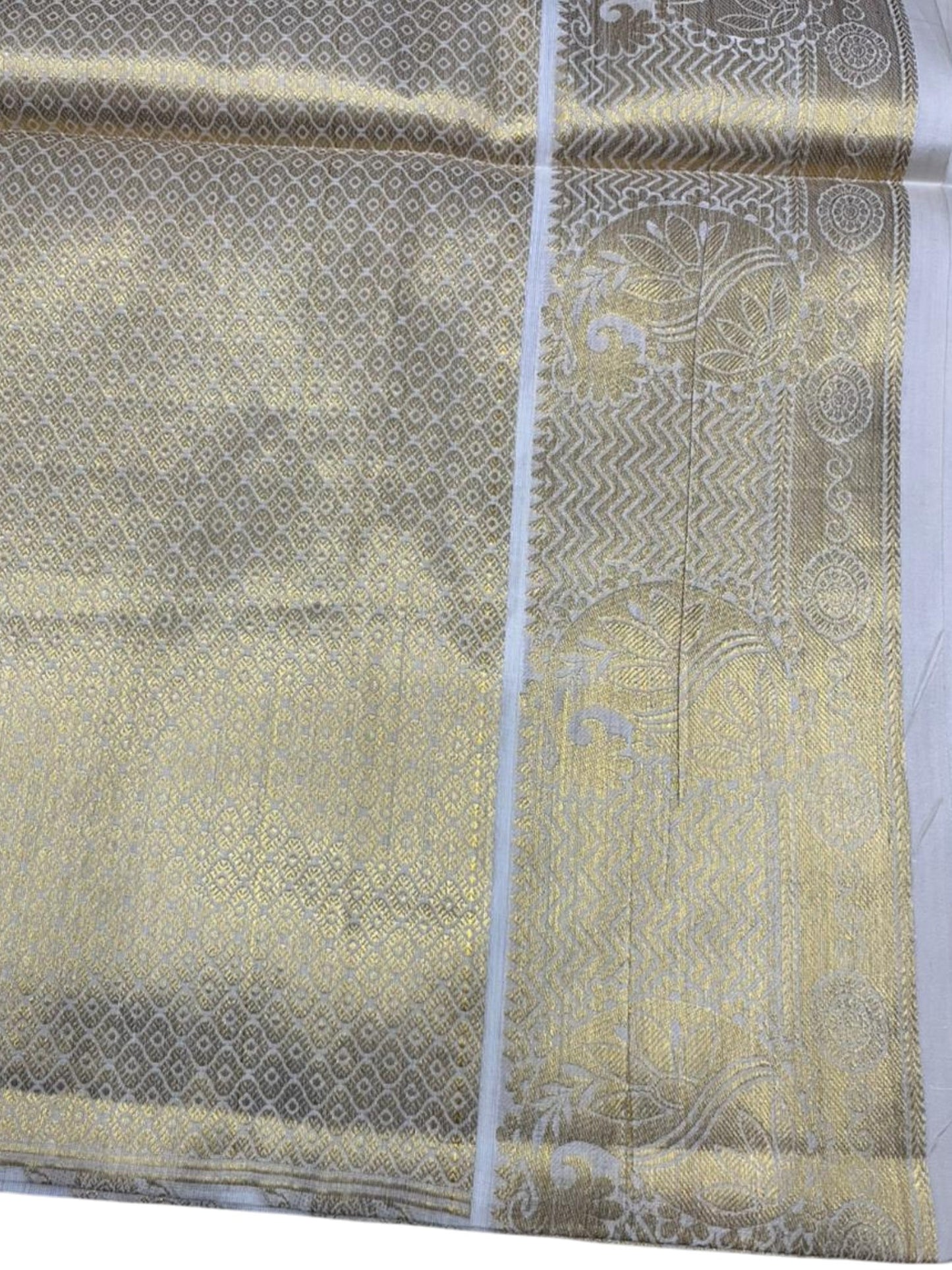 Southloom Pure Cotton Kerala Kasavu Heavy Work Saree with Floral Woven Design on Body and Temple Border SL485