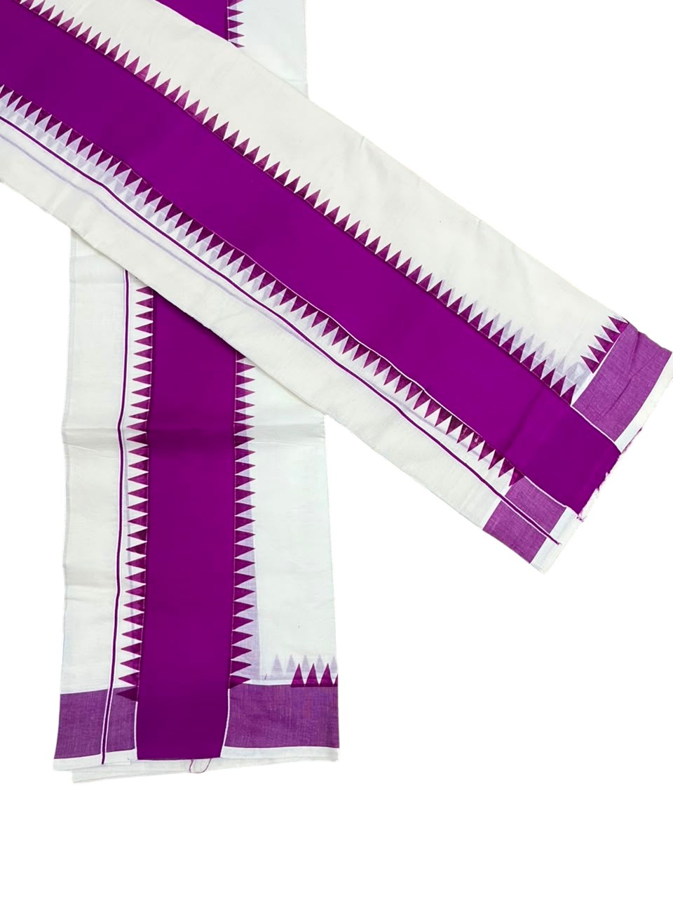 Southloom Kerala Pure Cotton Set Mundu Single (Mundum Neriyathum) with Magenta Temple Border 2.80 Mtrs SL500