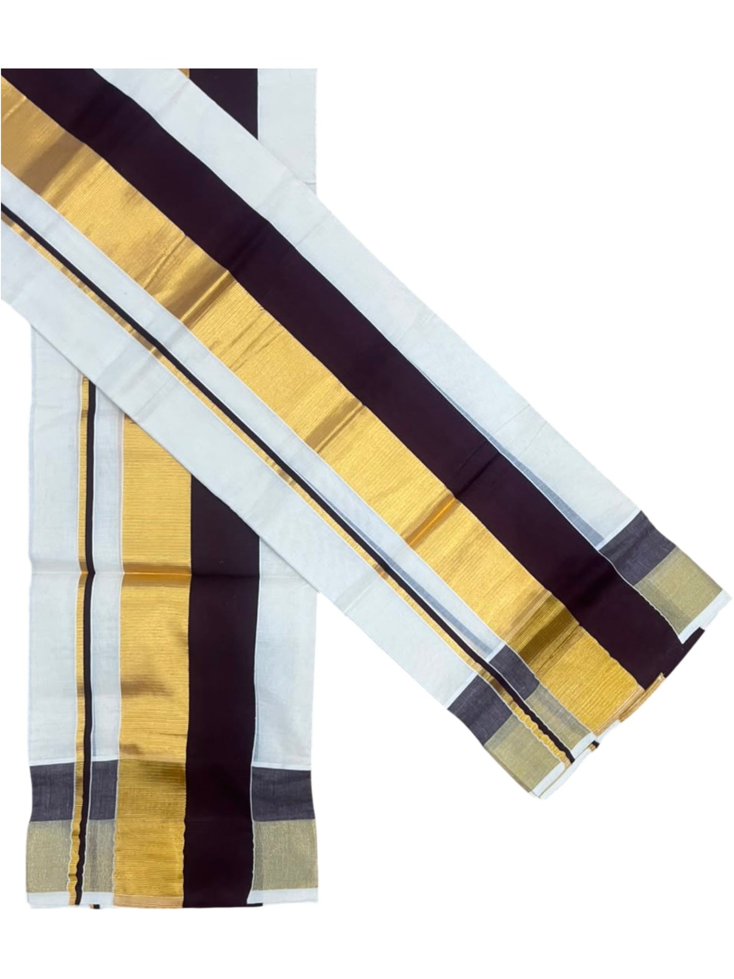 Kerala Cotton Set Mundu (Mundum Neriyathum) with Brown and Kasavu Border 2.80 Mtrs SLKK SL504