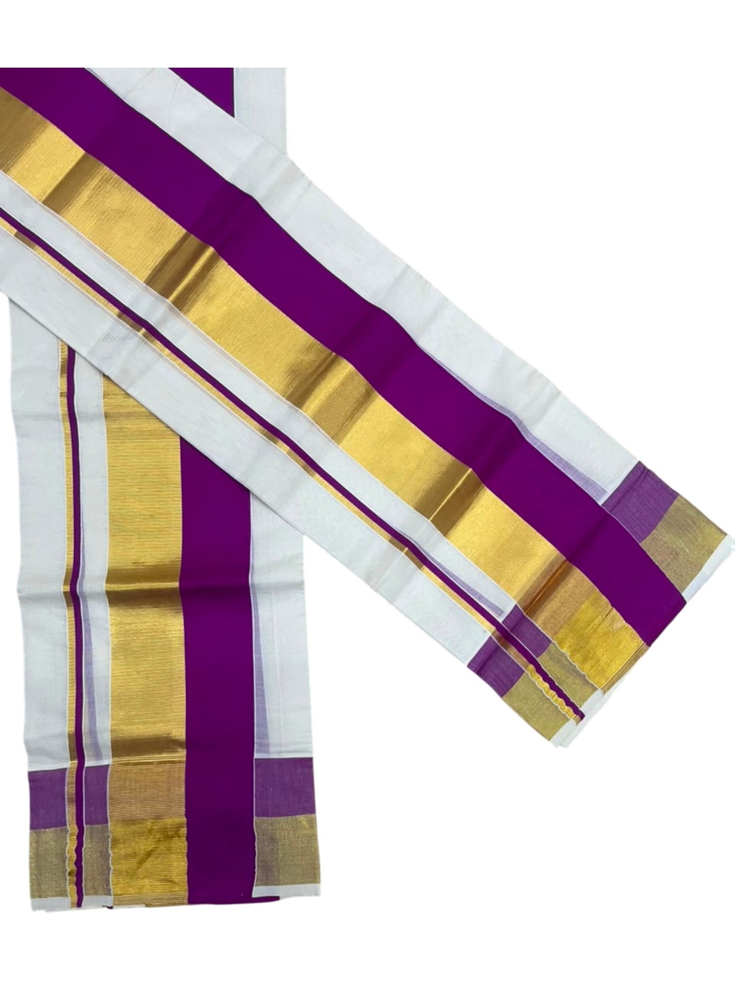 Kerala Cotton Set Mundu (Mundum Neriyathum) with Magenta and Kasavu Border 2.80 Mtrs SLKK SL504