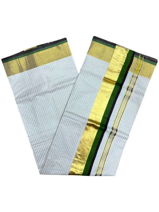 Southloom Kerala Cotton Kasavu Saree with Stripes on Body In Olive Green & Brown SL506