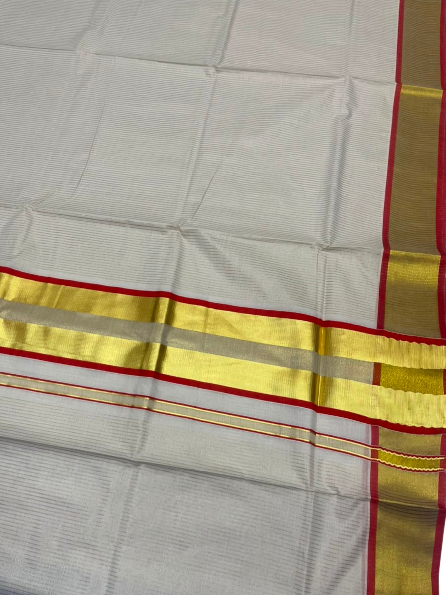 Southloom Kerala Cotton Kasavu Saree with Micro Stripes on Body In Orange Border SL361
