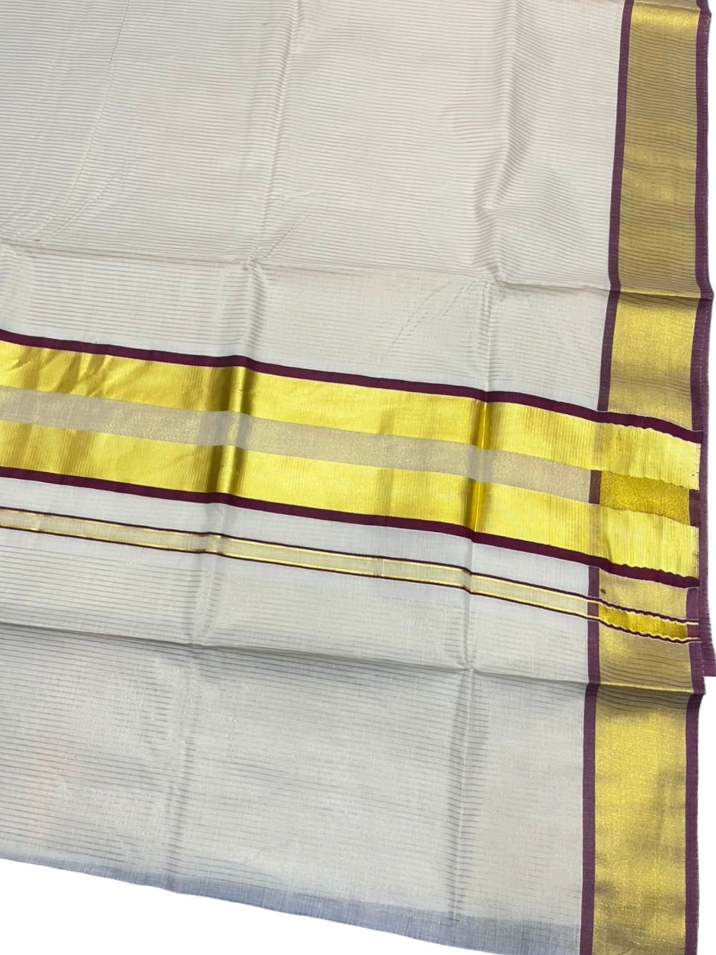 Southloom Kerala Cotton Kasavu Saree with Micro Stripes on Body In Purple Border SL361