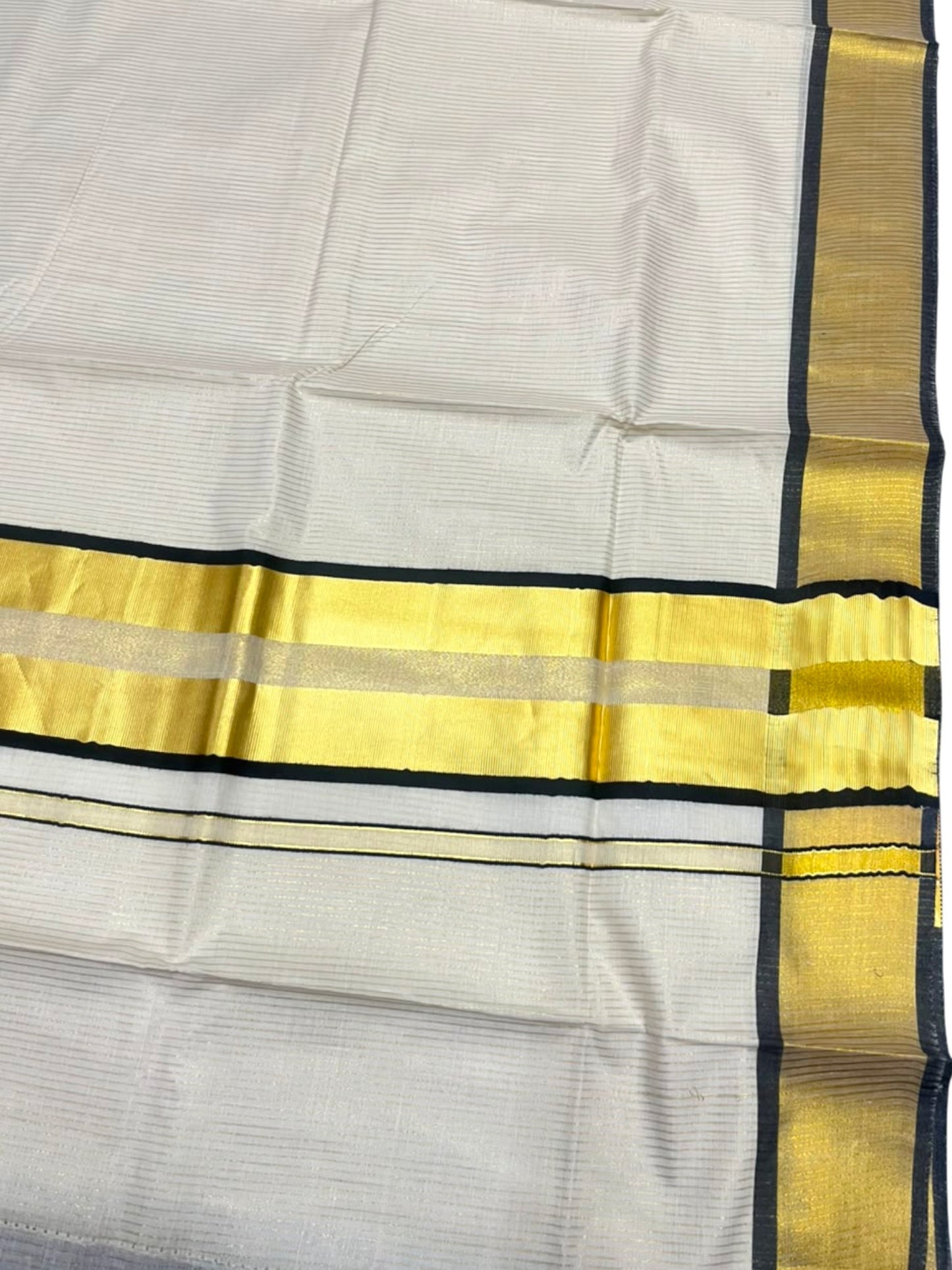 Southloom Kerala Cotton Kasavu Saree with Micro Stripes on Body In Black Border SL361