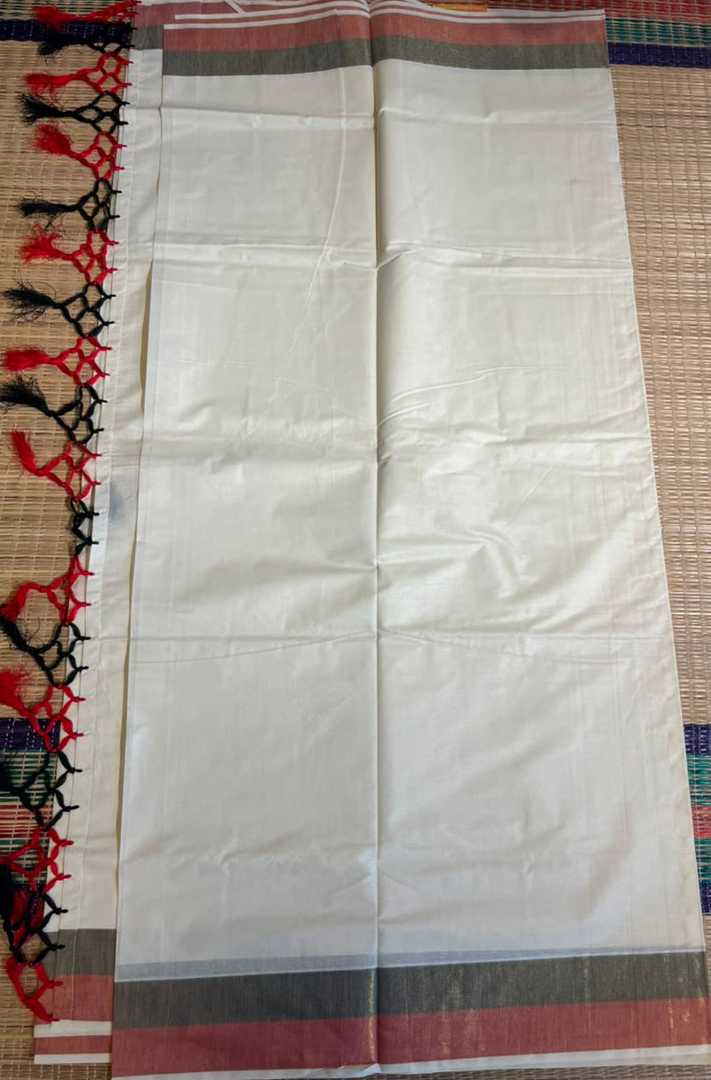 Kerala Cotton Kasavu Saree With Black And Red Borders SL499