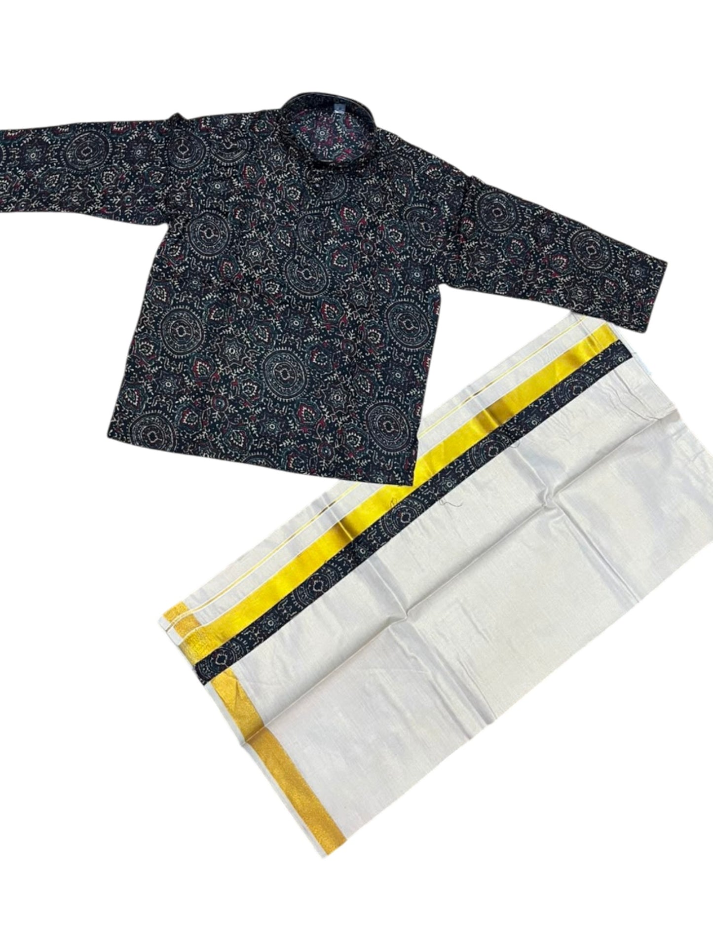 Southloom Tissue Ajrakh Printed Kids's Combo (Kurta + Velcro Mundu)
