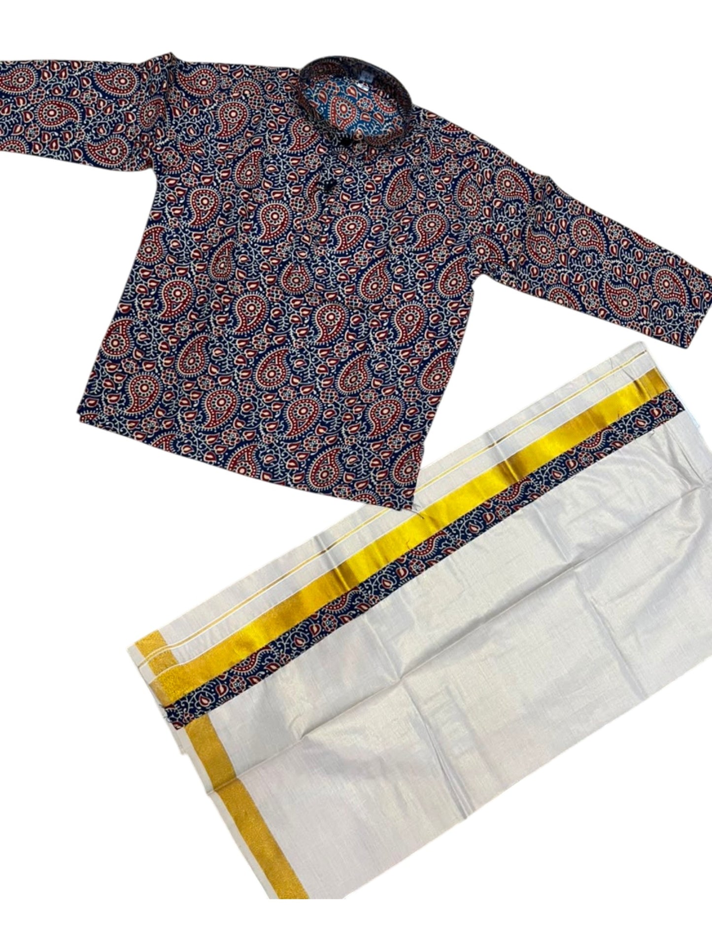 Southloom Tissue Ajrakh Printed Kids's Combo (Kurta + Velcro Mundu)