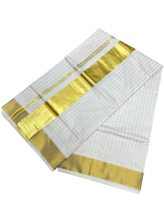 Southloom Pure Cotton Kerala Kasavu Check Saree with Woven Work SL511