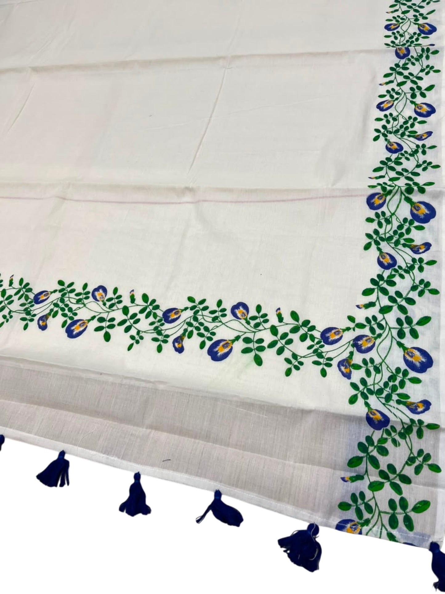 Southloom Cotton Kerala Kasavu Saree with Floral Digital Print on Borders SL318