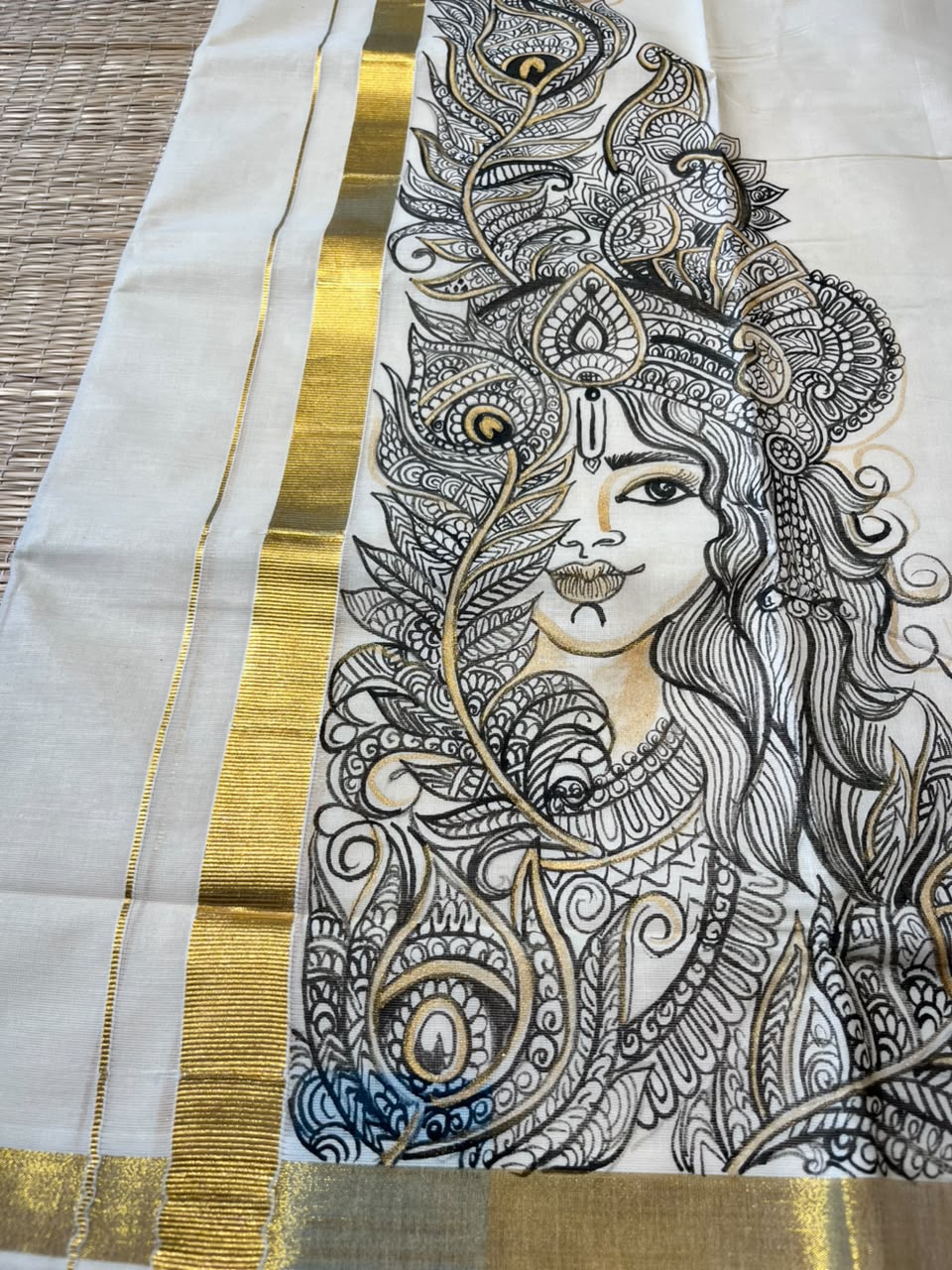Kerala Cotton Handpainted Dhoti ( Double Mundu ) SL330