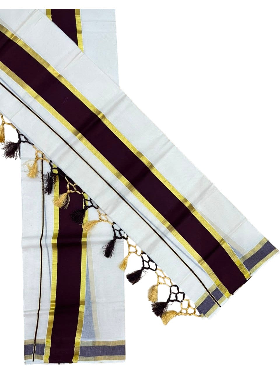 Southloom Kerala Cotton Single Set Mundu (Mundum Neriyathum) with Kasavu and Brown Border SLKK SL518