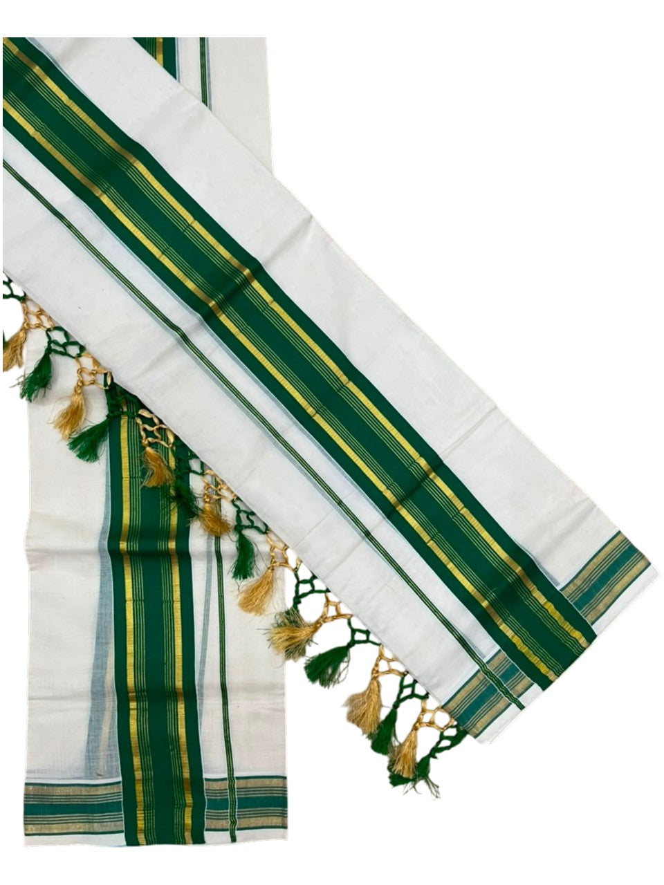 Southloom Kerala Cotton Single Set Mundu (Mundum Neriyathum) with Kasavu and Blue Border SLKK SL518