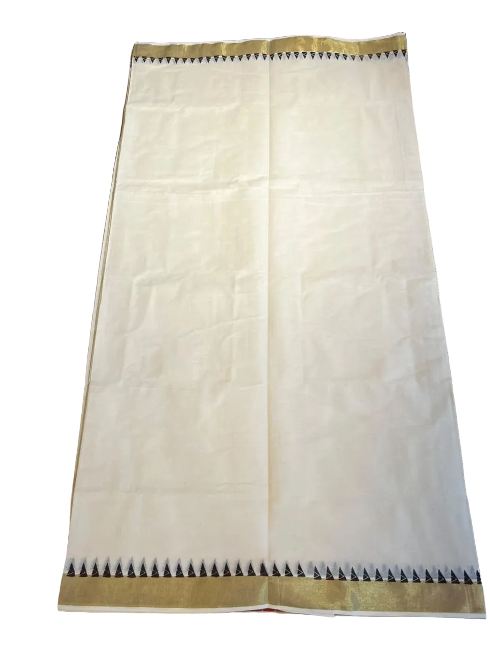Kerala Cotton Temple Border With Golden Kasavu Saree SL531
